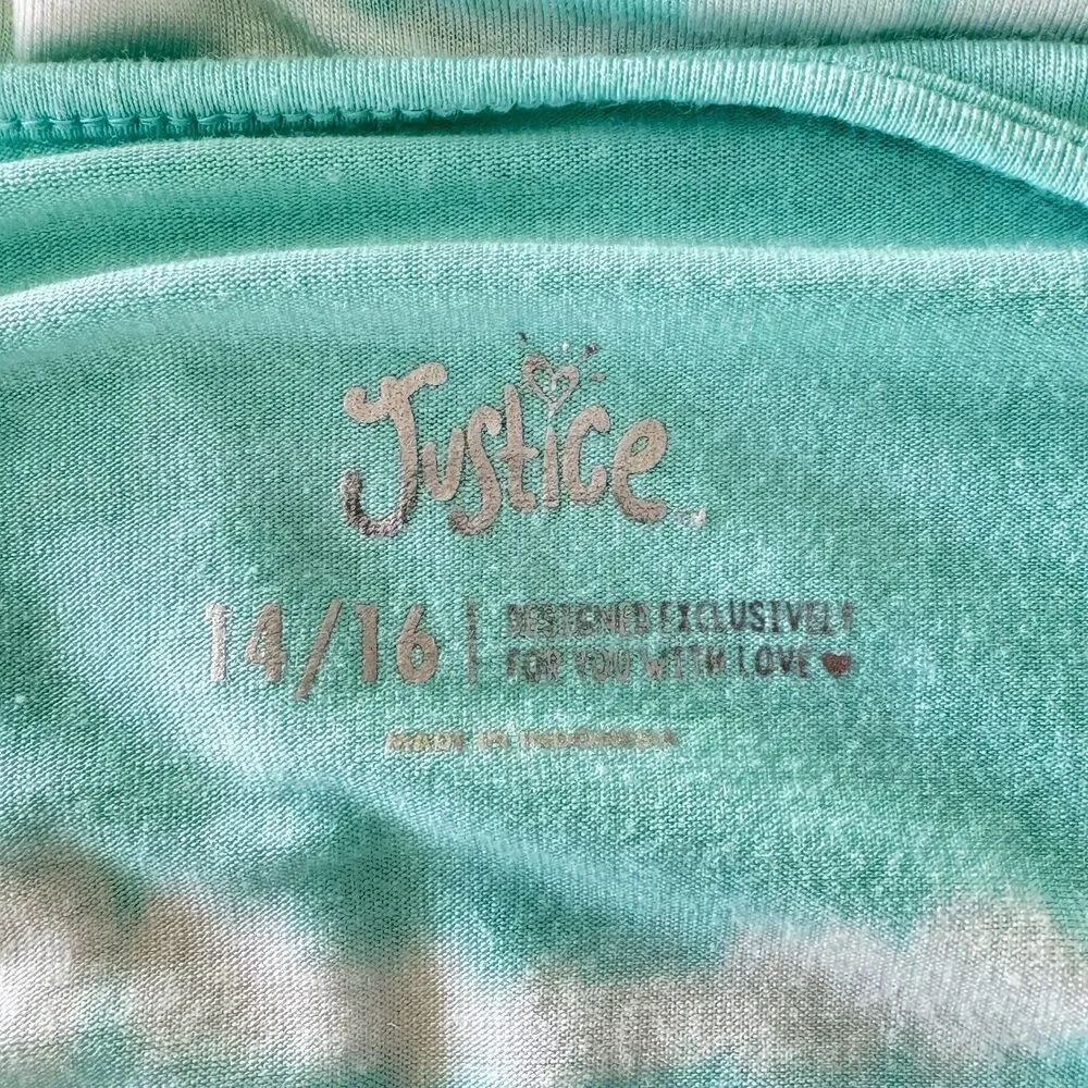 Justice JRS 14/16 Top Tie-Dye Boat Neck Batwing Sleeves Stretch Aqua Blue